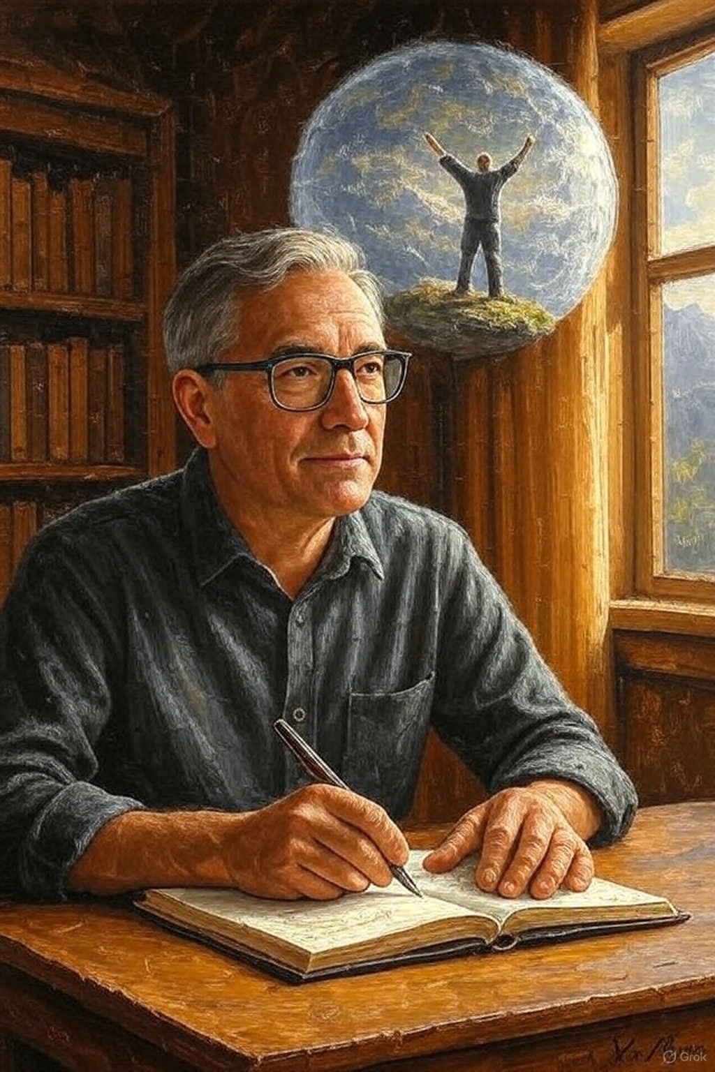 Camilo reflexionando en su escritorio